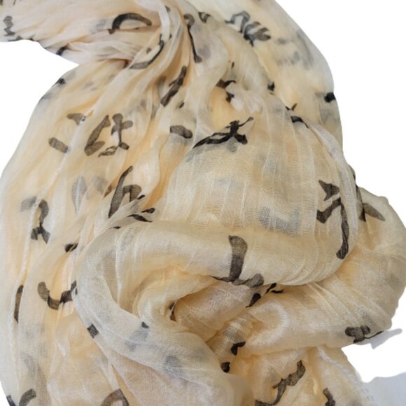 BEIGE Lightweight All Season Crinkle Scarf with  Chinese Characters Print - Picture 5 of 6